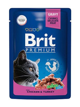 Корм для кошек Brit Premium цыпленок, индейка, соус (85г) 238x286 в Материке