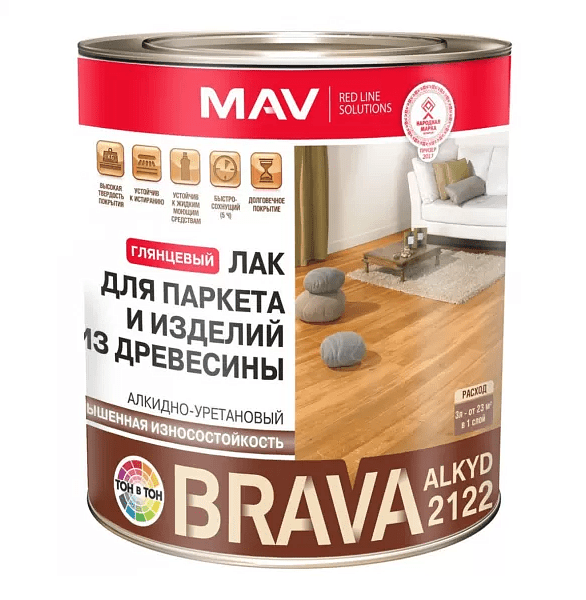 Лак BRAVA АУ-2122 паркетный алкидно-уретановый глянцевый, 0,7кг 586x674 Лак BRAVA АУ-2122 паркетный алкидно-уретановый глянцевый, 0,7кг 586x674 в Материке