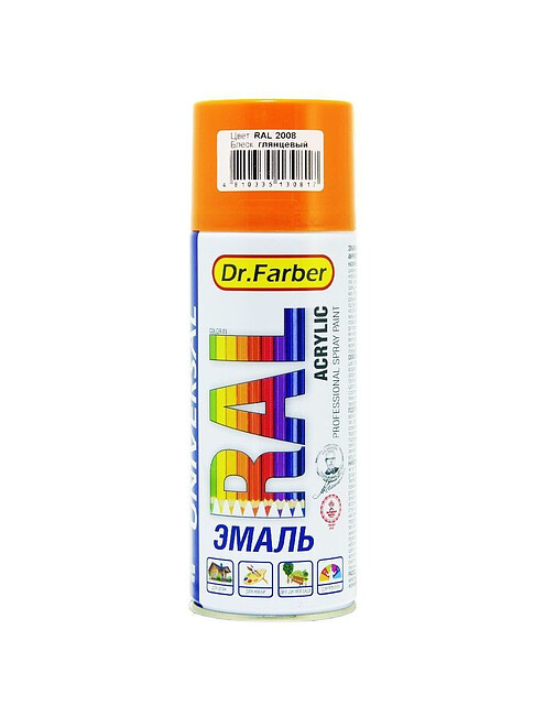 Эмаль Dr.Farber аэроз. акрил универс. RAL 2008 глянц., 520мл 495x660 Эмаль Dr.Farber аэроз. акрил универс. RAL 2008 глянц., 520мл 495x660 в Материке