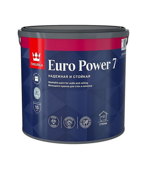 Краска Tikkurila EURO POWER 7 стойкая к мытью C мат, 2,7л 586x674 Краска Tikkurila EURO POWER 7 стойкая к мытью C мат, 2,7л 586x674 в Материке