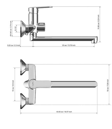 Смеситель KANDA TOK-KAN-1015 (для ванны, длинный излив) с душ.комплектом 438x503 в Материке - Вариант 2