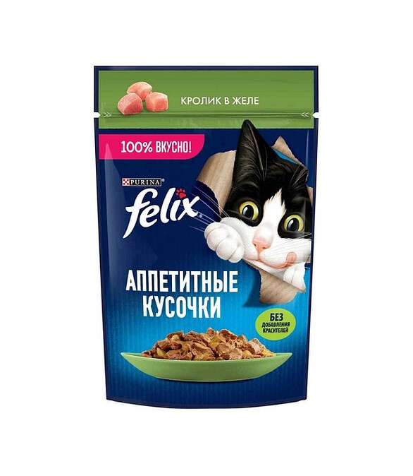 Корм для кошек FELIX кролик, кусочки в желе (75г) 586x674 Корм для кошек FELIX кролик, кусочки в желе (75г) 586x674 в Материке