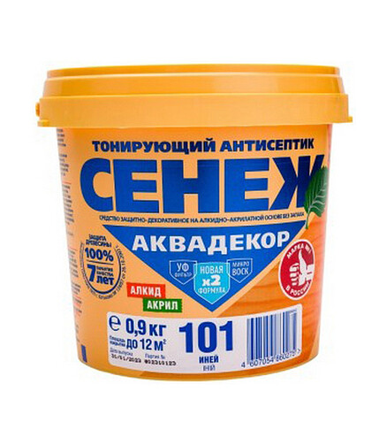 Антисептик Сенеж АКВАДЕКОР 101 иней, 0,9 кг 438x503 в Материке