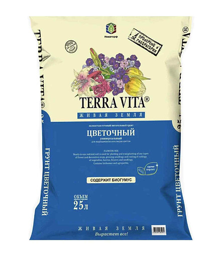 Грунт TERRA VITA ЖИВАЯ ЗЕМЛЯ Цветочный питательный (25л) 438x503 в Материке