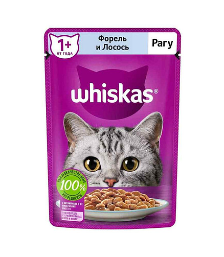 Корм для кошек WHISKAS форель с лососем, рагу(75г) 438x503 в Материке