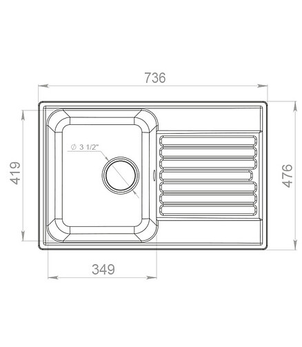 Мойка QUARZ GF-Z 78 (ЕСО-78), 740х480мм черный (без сифона) 438x503 в Материке - Вариант 2