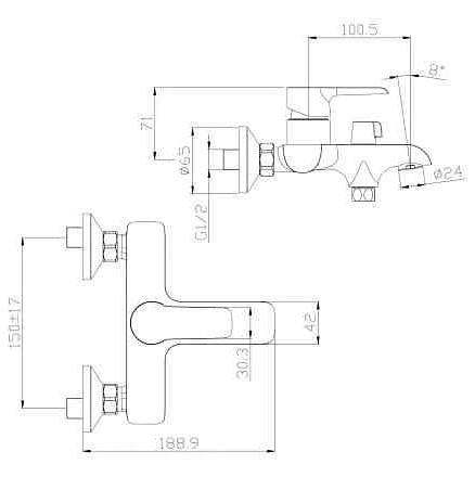 Смеситель ROSSINKA W35-31 (для ванны, короткий излив) хром/белый 438x503 в Материке - Вариант 2