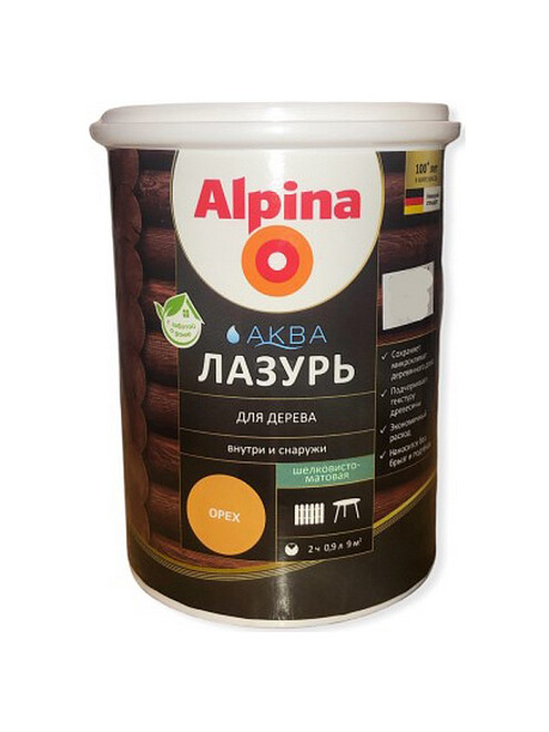 Лазурь Alpina АКВА для дерева Орех, 0,9л 495x660 Лазурь Alpina АКВА для дерева Орех, 0,9л 495x660 в Материке