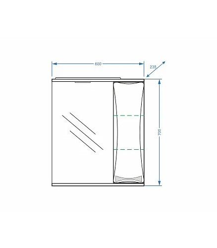 Полка зеркальная БАНТ 60 с подсветкой 438x503 в Материке - Вариант 2