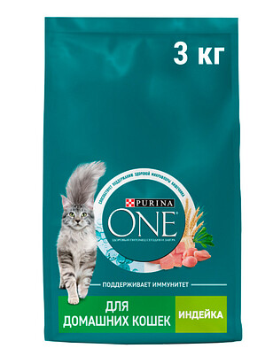 Корм для кошек Purina ONE для домашних, цельные злаки, индейка (3кг) 238x286 в Материке