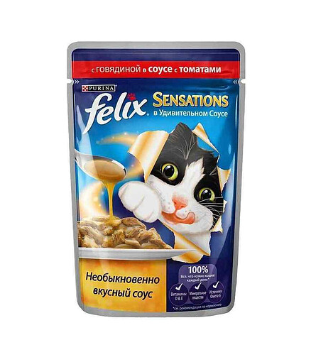 Корм для кошек FELIX Sensations Sauce Surprise говядина, томат (75г) 438x503 в Материке