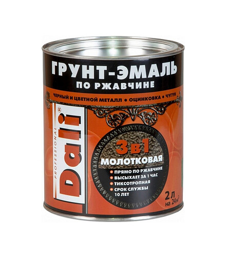 Грунт-эмаль Dali по ржавчине молотковый зеленая, 2л 438x503 в Материке