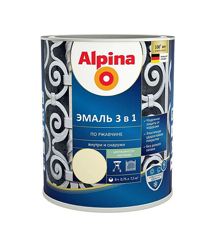 Грунт-эмаль Alpina 3в1 RAL1015 Слоновая кость, 0,75л 438x503 в Материке