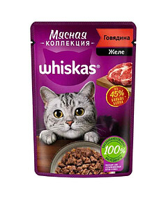 Корм для взрослых кошек WHISKAS с говядиной "Мясная коллекция. Говядина" (75г)