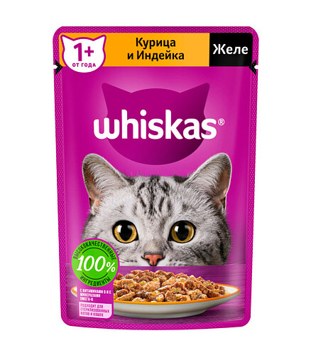 Корм для кошек WHISKAS курица и индейка, желе (75г) 438x503 в Материке