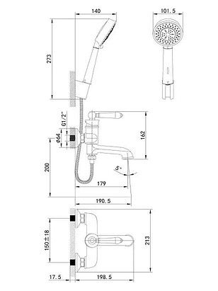 Смеситель OXFORD OXFSB02i02 (для ванны, короткий излив) c душ.комплектом 238x286 в Материке - Вариант 2
