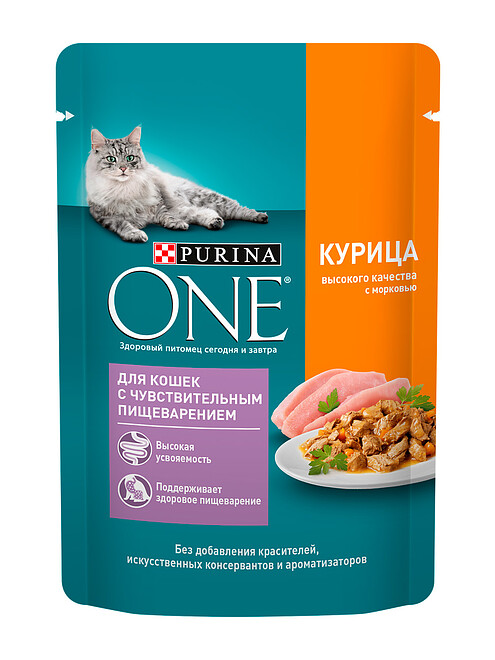 Корм для кошек Purina ONE с чувств. пищевар., курица и морковь (75г) 495x660 Корм для кошек Purina ONE с чувств. пищевар., курица и морковь (75г) 495x660 в Материке