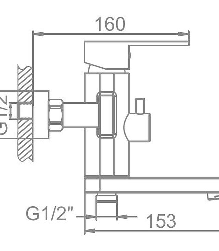 Смеситель L73216 (для ванны, короткий излив) нерж.сталь 438x503 в Материке - Вариант 2