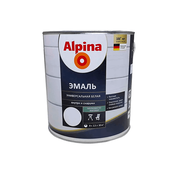 Эмаль Alpina алкид. белая шелковисто-матовая 2,5л 620x620 в Материке