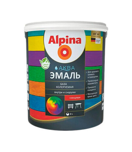 Эмаль Alpina АКВА колеруемая глянцевая База3, 0,85л 438x503 в Материке