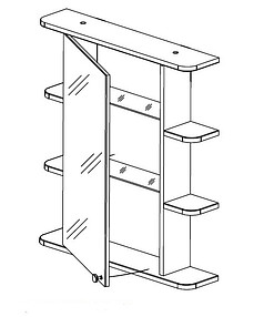 Шкаф навесной зеркальный КАМЕЛИЯ-04.65 правый (арт.СМ 001.04.65 R) 730х650х140мм