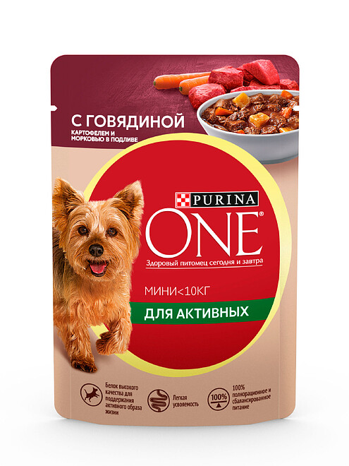 Корм для собак Purina One Мини для активных, говяд., картоф., морковь (85г) 495x660 Корм для собак Purina One Мини для активных, говяд., картоф., морковь (85г) 495x660 в Материке