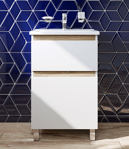 Тумба X-JOY M85AFSX0552WG 55см напольная белый глянец/светлое дерево 438x503 в Материке - Вариант 2