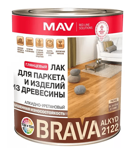 Лак BRAVA АУ-2122 паркетный алкидно-уретановый глянцевый, 0,7кг 438x503 в Материке