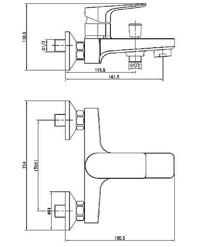 Смеситель VERO 63061 (для ванны, короткий излив) без душ.комплекта 438x503 в Материке - Вариант 2