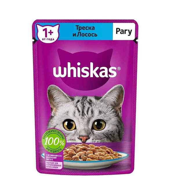 Корм для кошек WHISKAS треска и лосось, рагу (75г) 586x674 Корм для кошек WHISKAS треска и лосось, рагу (75г) 586x674 в Материке