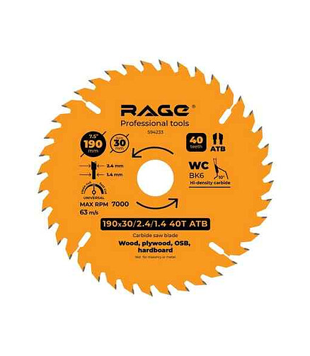 Диск пильный RAGE 190мм 40зуб. 438x503 в Материке