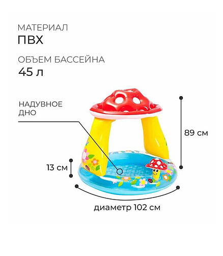 Бассейн надувной детский с навесом INTEX (102х89х13см) Мухомор арт.57114NP 438x503 в Материке - Вариант 2