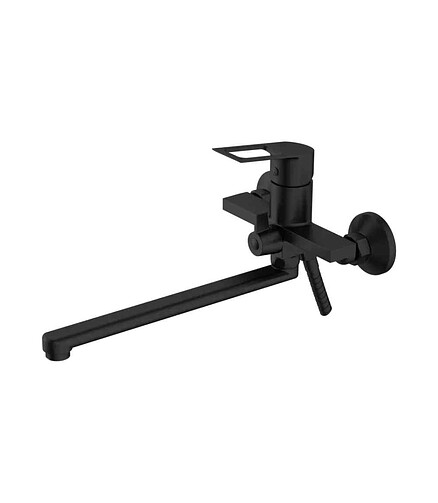 Смеситель SURF BLACK SF31B (для ванны, длинный излив) с душ.комплектом, черный 438x503 в Материке