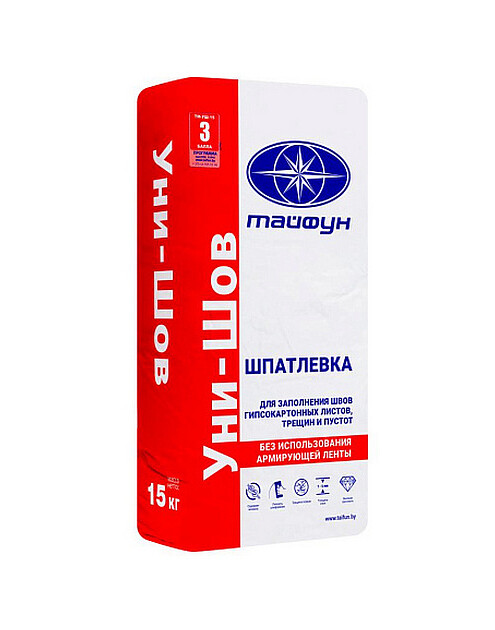 Шпатлевка Тайфун Мастер Уни-Шов белая д/заполнения швов гипсокарт. плит, 15кг 495x660 Шпатлевка Тайфун Мастер Уни-Шов белая д/заполнения швов гипсокарт. плит, 15кг 495x660 в Материке