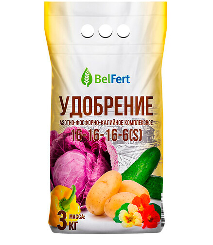 Удобрение BelFert азотно-фосфорно-калийное 16-16-16-6(S) (3кг) 438x503 в Материке
