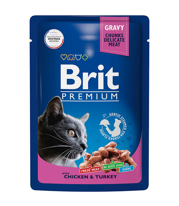 Корм для кошек Brit Premium цыпленок, индейка, соус (85г) 586x674 Корм для кошек Brit Premium цыпленок, индейка, соус (85г) 586x674 в Материке