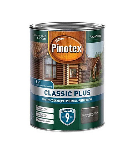 Пропитка-антисептик Pinotex Classic Plus 3 в 1 Скандинавский серый, 0,9л 438x503 в Материке