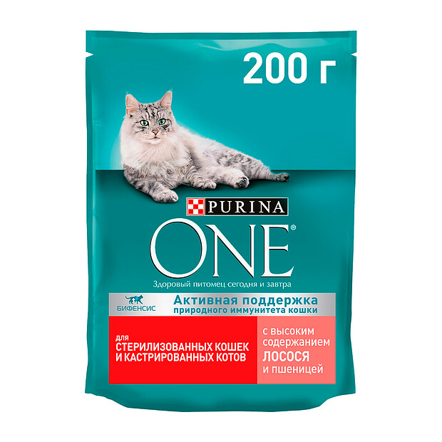 Корм для стерилиз. кошек PURINA ONE лосось, пшеница (200г)