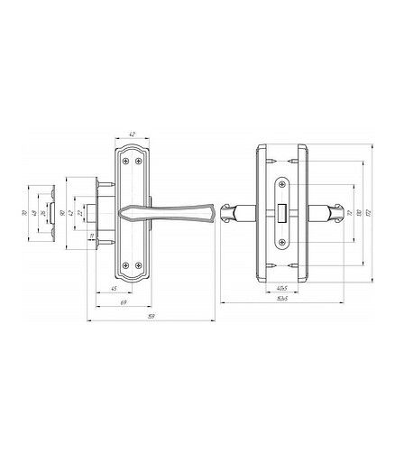Защелка дверная с ручкми AVERS ЗЩ1-2-6, медь 438x503 в Материке - Вариант 2