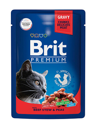 Корм для кошек Brit Premium говядина, горошек, соус (85г) 238x286 в Материке