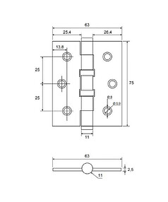 Петля дверная врезная универсальная AVERS 75*60*2,5-B2-NIS, никель (уп=2шт)