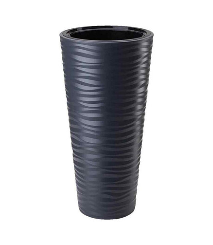 Кашпо SAHARA Dunes Slim Round с вкладышем (29,5x56,5см) пласт. антрацит 2723-014 438x503 в Материке