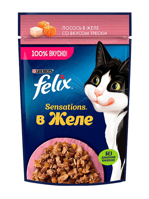 Корм для кошек FELIX Sensations, лосось, треска, кусочки в желе (75г) 495x660 Корм для кошек FELIX Sensations, лосось, треска, кусочки в желе (75г) 495x660 в Материке
