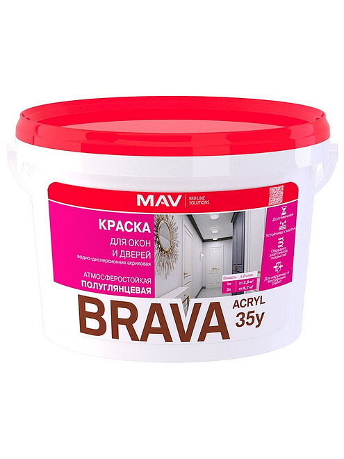 Краска BRAVA для окон и дверей белая полуглянцевая, 3,3кг 495x660 Краска BRAVA для окон и дверей белая полуглянцевая, 3,3кг 495x660 в Материке