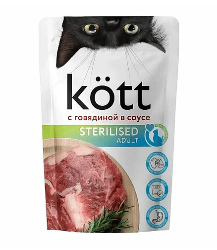 Корм для кошек Kott Sterilized говядина, соус (75г) 438x503 в Материке