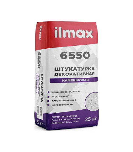 Штукатурка ILMAX 6550 полимерминер.камешковая 1,5мм под окраску, 25кг 438x503 в Материке