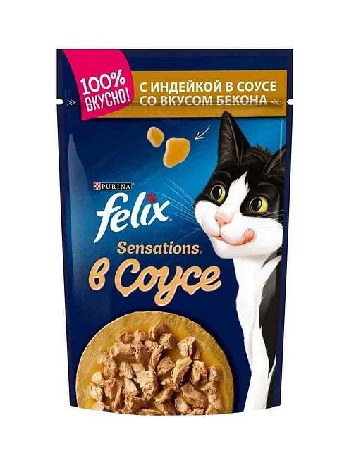 Корм для кошек FELIX Sensations Sauce Surprise индейка, бекон (75г) 495x660 Корм для кошек FELIX Sensations Sauce Surprise индейка, бекон (75г) 495x660 в Материке