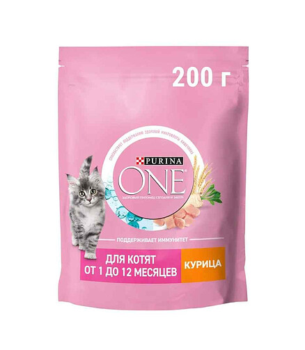 Корм для котят Purina ONE c высоким содержанием курицы и злаками (0,2кг) 438x503 в Материке