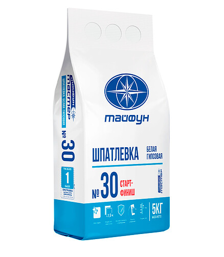 Шпатлевка Тайфун Мастер № 30 гипсовая старт-финиш, 5кг 438x503 в Материке