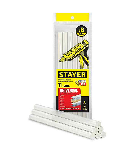 Стержни клеевые STAYER 2-06821-T-S06 11х200мм бесцв. 6шт/уп. 438x503 в Материке